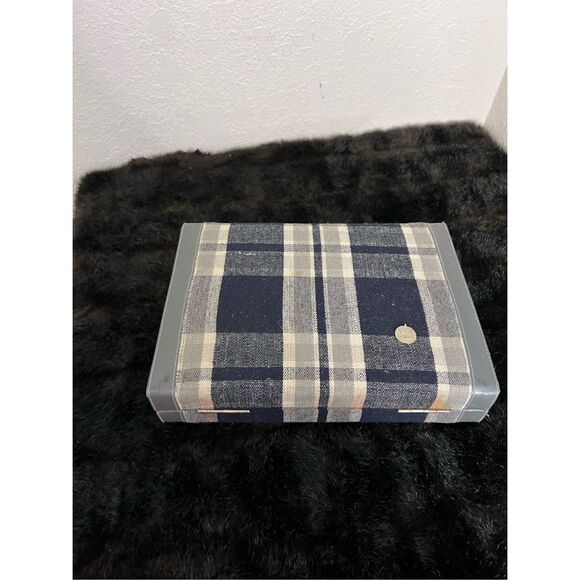 Vintage Aries Travel Backgammon Blue and Grey Plaid - Picture 1 of 9